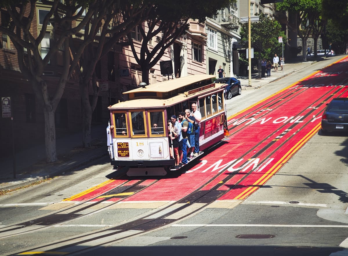 Cable car on a classic San Francisco street, a bucket-list ride