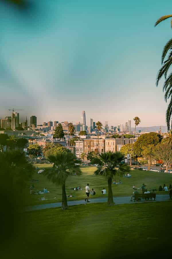 Friends relaxing on the grass at a San Francisco park