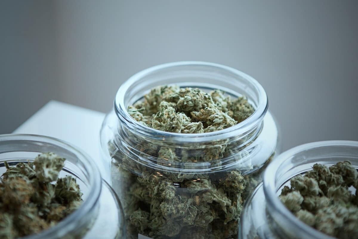 Glass jar of cannabis flower, one of many beginner-friendly formats