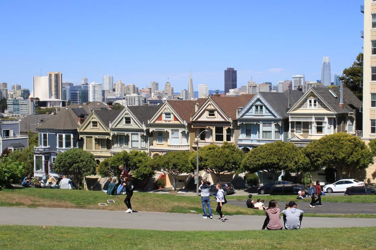 Visitors relaxing on the grass at a San Francisco park