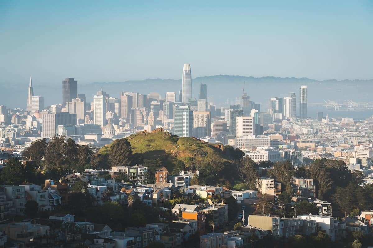 View over San Francisco's hills and neighborhoods from a city summit